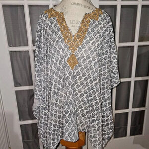 NWT J Jill Pure Jill Womens Blue White Embroidered Tapestry Print Top Blouse S-L